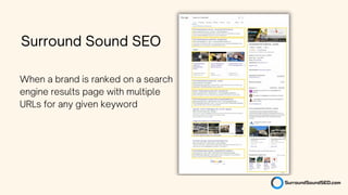 When a brand is ranked on a search
engine results page with multiple
URLs for any given keyword
Surround Sound SEO
 