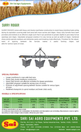 Leading Popular Furrow Surry Ridger manufacturers and exporters in India