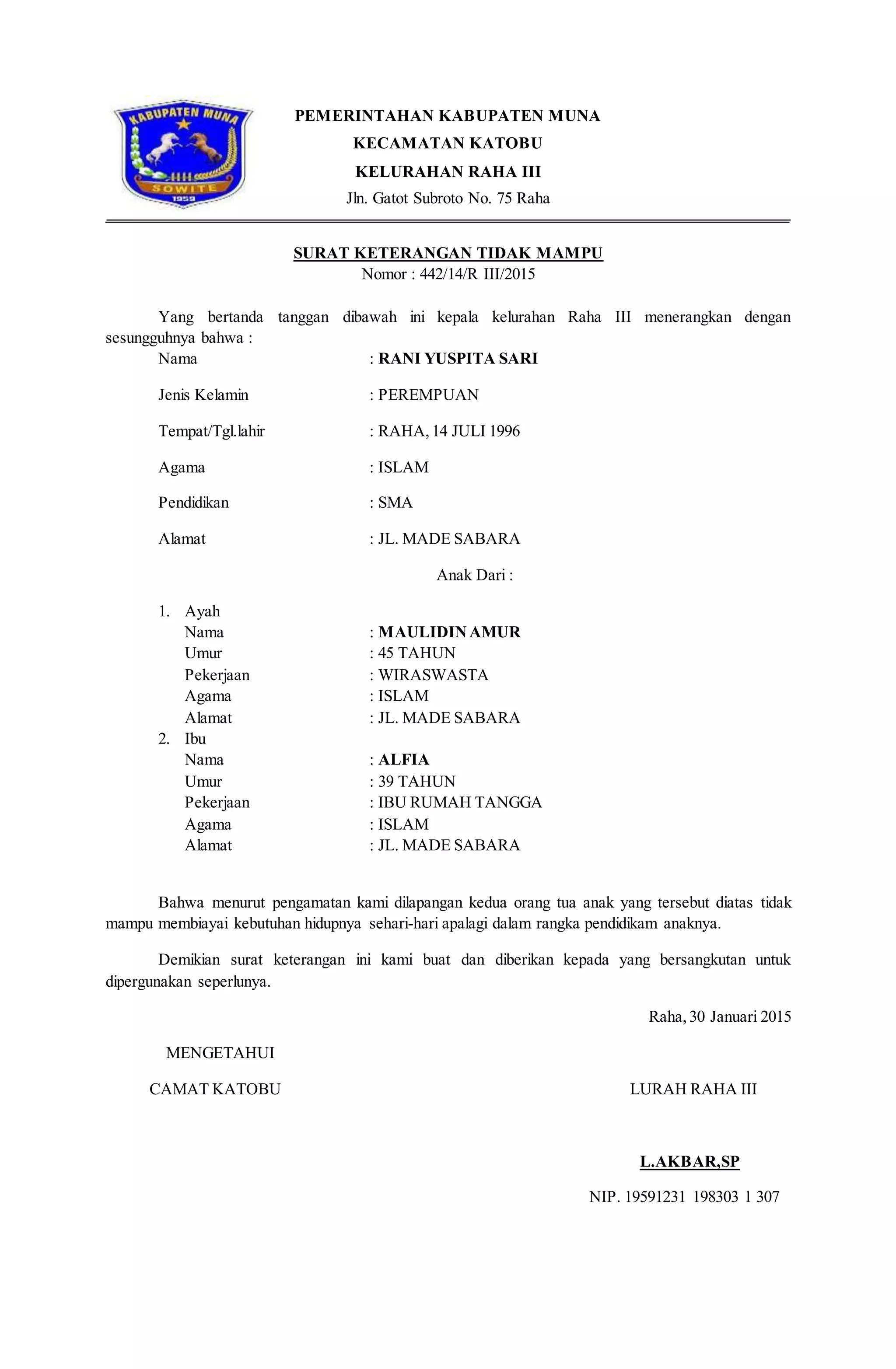 Surta permohonan tdk mampu bbbbbbbbbbbbbbbbbbb | DOCX