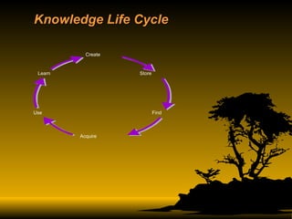 Knowledge Life Cycle Create Store Find Acquire Use Learn 