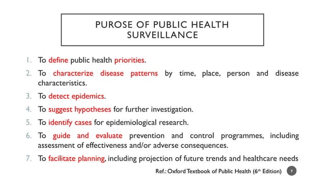 Public Health Surveillance: Framework, Types and Applications | PPT