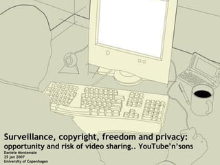 Surveillance, copyright, freedom and privacy: opportunity and risk of video sharing.. YouTube’n’sons Daniele Montemale 25 jan 2007 University of Copenhagen 