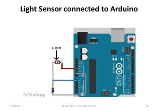 Light Sensor connected to Arduino
7/24/2016 M Tech EXTC - Final Stage Seminar 69
 