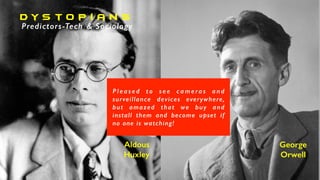 D y s t o p i a n s
Predictors-Tech & Sociology
P l e a s e d t o s e e c a m e ra s a n d
surveillance devices everywhere...