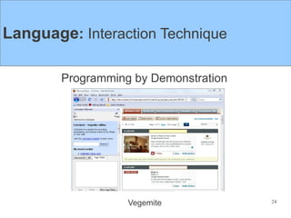 Language: Interaction Technique

        Programming by Demonstration




                   Vegemite            24
 