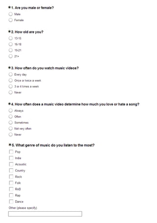 Music Video Survey Questions