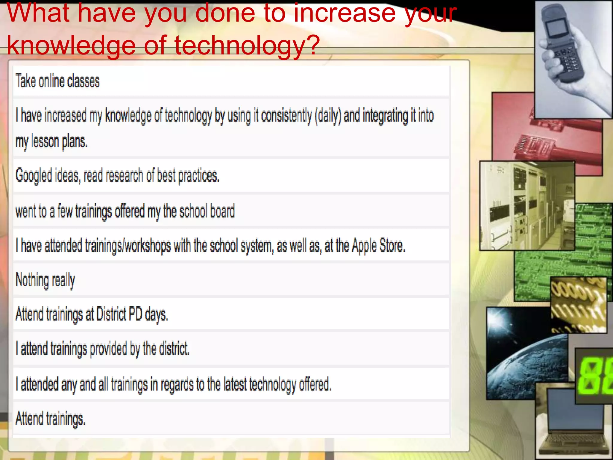 What have you done to increase your
knowledge of technology?
 