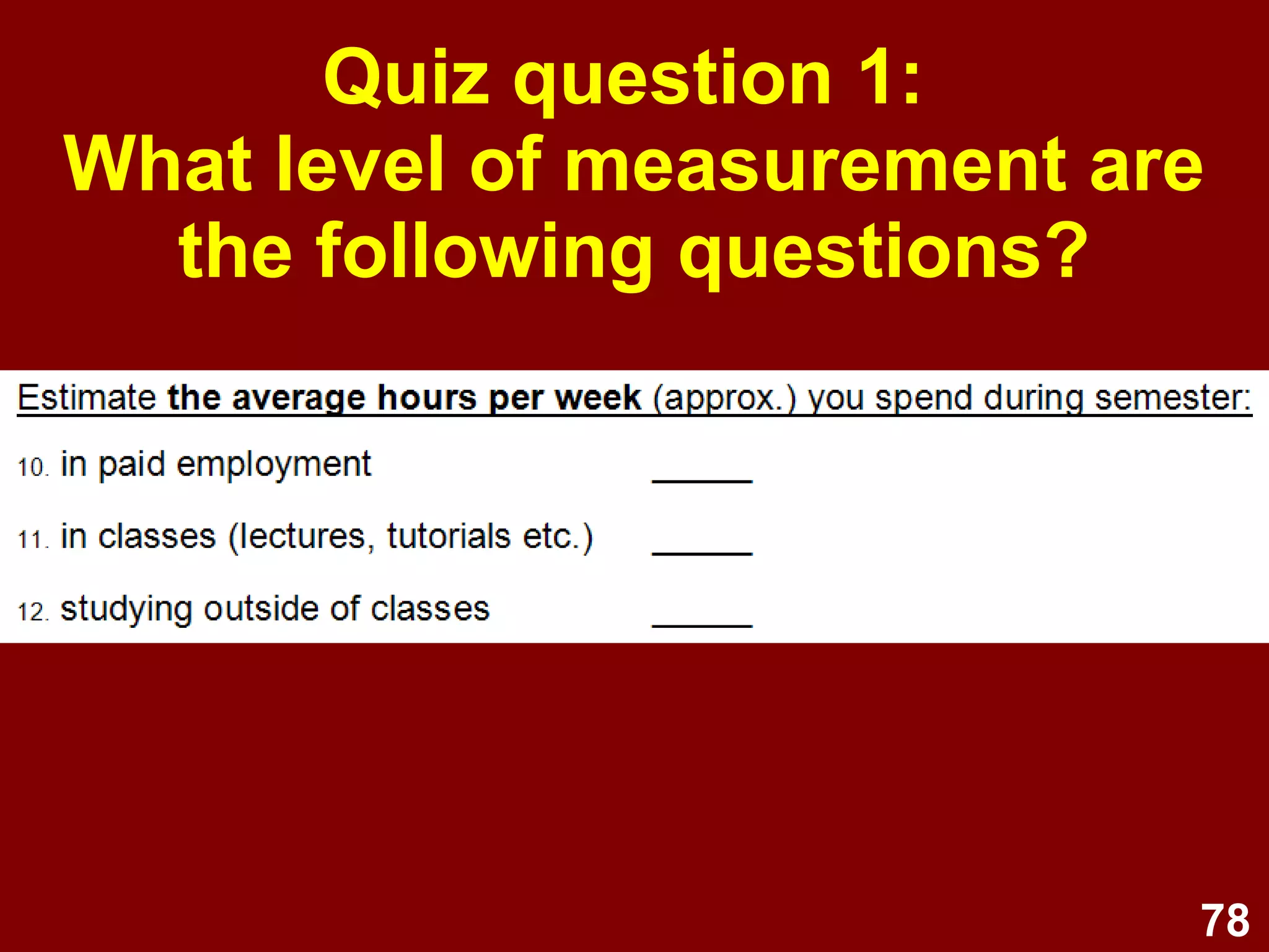 78
What is sampling?
“Sampling is the process of
selecting units (e.g., people,
organizations) from a population of
interest so that by studying the
sample we may fairly generalize
our results back to the
population from which they were
chosen.”
- Trochim (2006)
 
