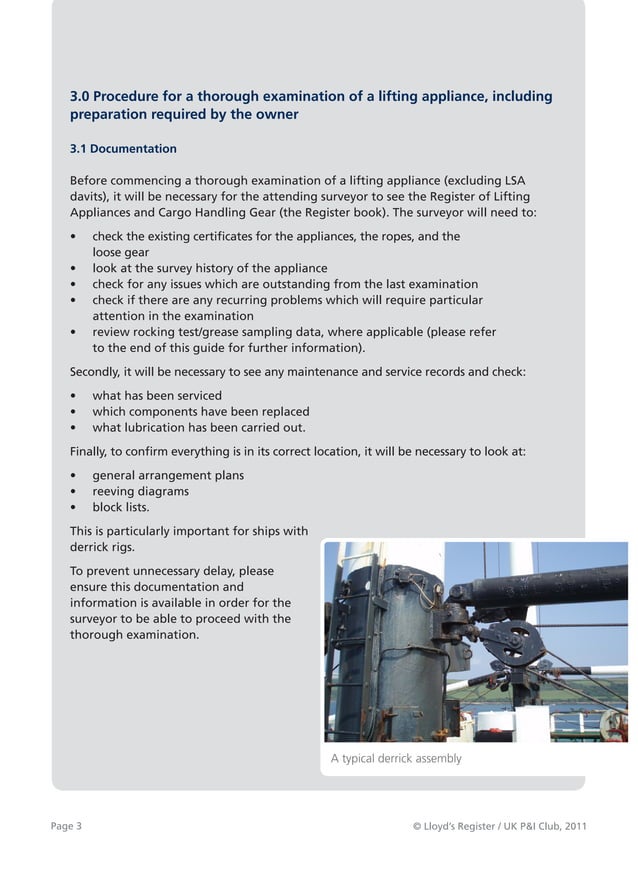 Survey and examination of ships' lifting appliances