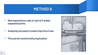 METHOD 6
▸ Wax deposited on side of cast at 3 widely
separated points
▸ Analyzing rod used to create imprints of wax
▸ This can be transferred by duplication
69
 