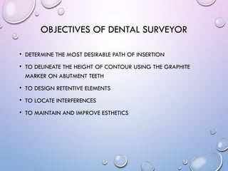 Surveying Study Cast Rpd Surveying in removable partial dentures (RPD) involves evaluating ...