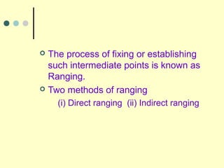  The process of fixing or establishing
such intermediate points is known as
Ranging.
 Two methods of ranging
(i) Direct ranging (ii) Indirect ranging
 