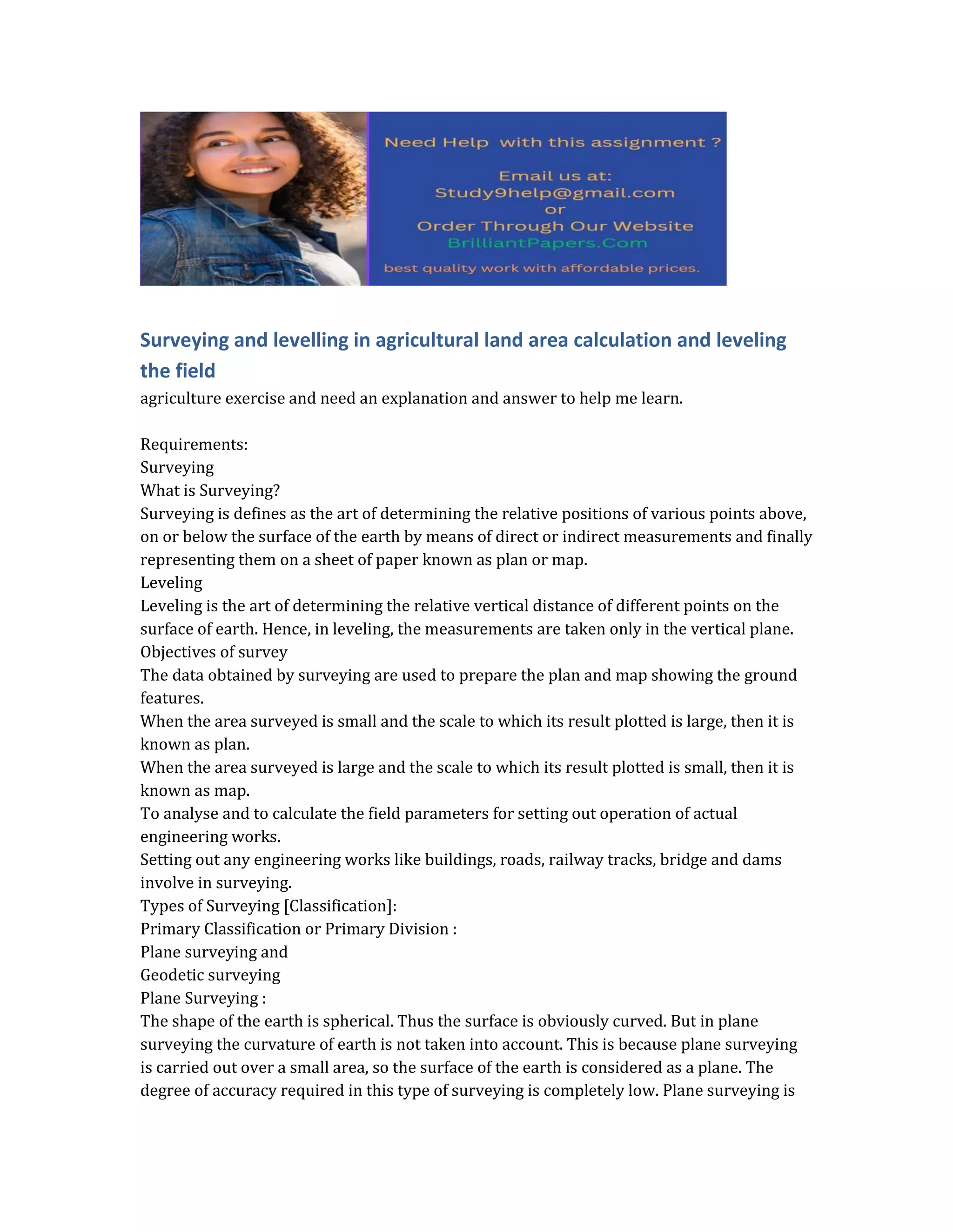 Surveying and levelling in agricultural land area calculation and ...