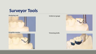 Surveyor Tools
Analyzing rod
Graphite marker
Undercut gauge
Trimming knife
 