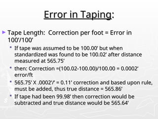 Taping Error Formulas surveying Introduction and Fundamentals ppt | PPT