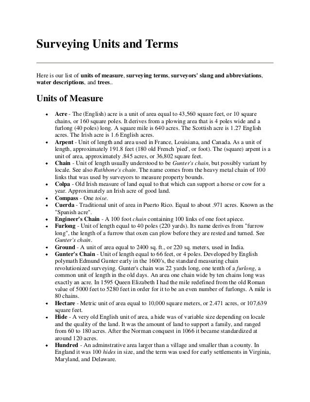 Surveying units and terms