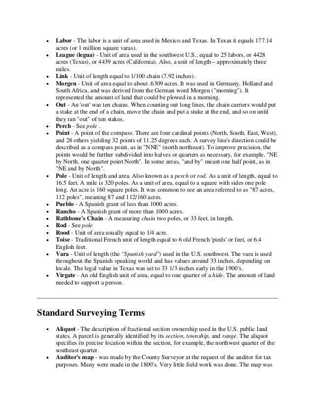 Surveying units and terms