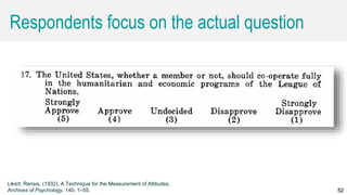 Caroline Jarrett @cjforms (CC) BY SA-4.0 52
Respondents focus on the actual question
Likert, Rensis. (1932). A Technique for the Measurement of Attitudes.
Archives of Psychology, 140, 1–55. 52
 