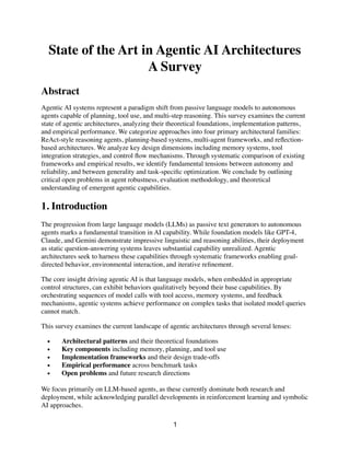 Survey of Agentic AI Architectures State of the Art | PDF