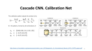 Cascade CNN. Calibration Net
The calibration pattern adjusts the window to be
N = 45 patterns, formed by all combinations of
http://www.cv-foundation.org/openaccess/content_cvpr_2015/papers/Li_A_Convolutional_Neural_2015_CVPR_paper.pdf 25
 