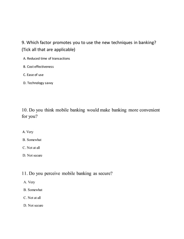 mobile banking app questionnaire