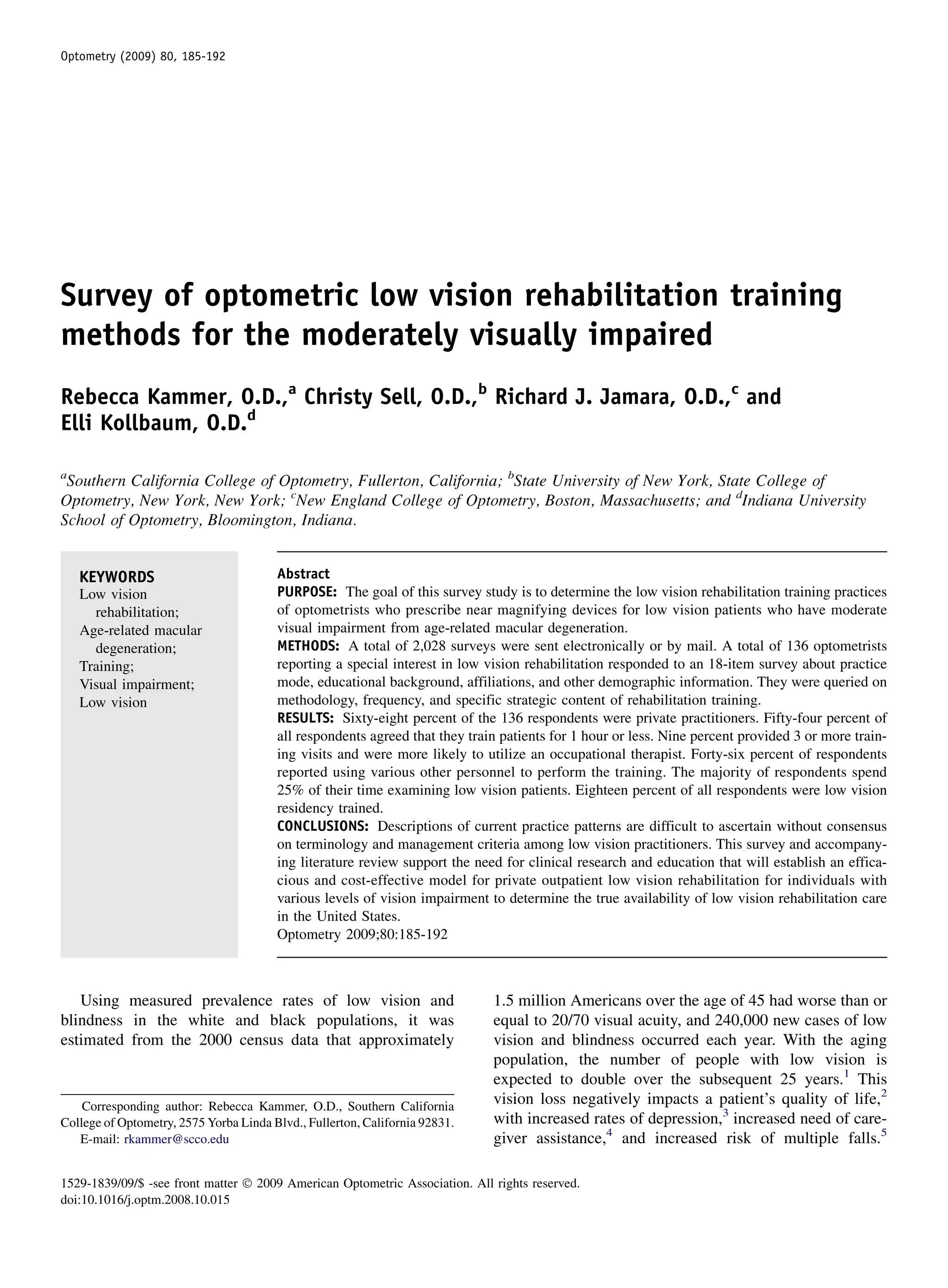 Survey of optometric low vision rehabilitation training PDF