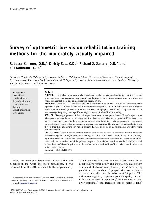Survey Of Optometric Low Vision Rehabilitation Training Survey Of Optometric Low Vision Rehabilitation Training