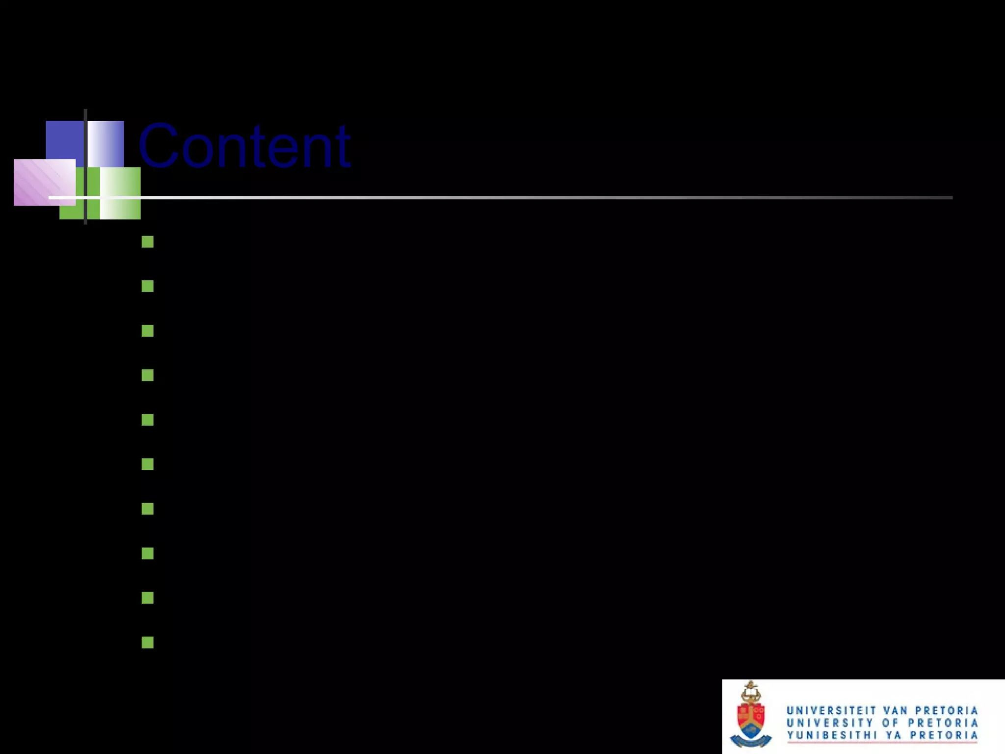 Content
 Data curation / management (definitions)
 Data management – concepts, process
 Levels of research data management
 Rationale for the Library’s involvement
 Research methodology
 Findings
 Top requirements for services
 National initiatives
 Recommendations
 Further actions
 