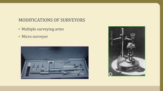 MODIFICATIONS OF SURVEYORS
• Multiple surveying arms
• Micro surveyor
 