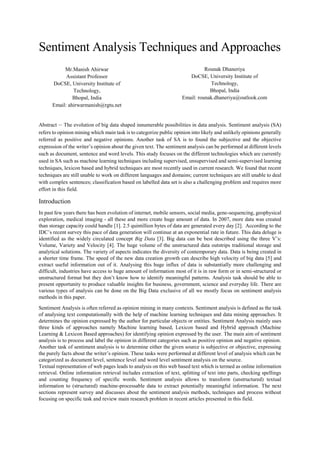 Sentiment Analysis Techniques and Approaches | PDF
