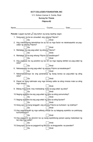 Survey questionaire @ Filipino