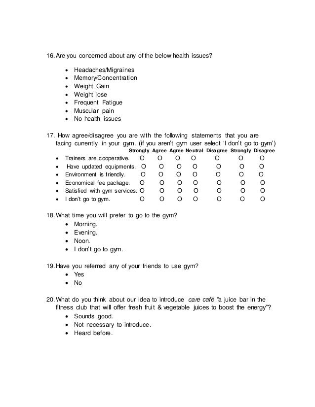 survey questionnaire founding a fitness club in hyderabad gym questionnaire market research