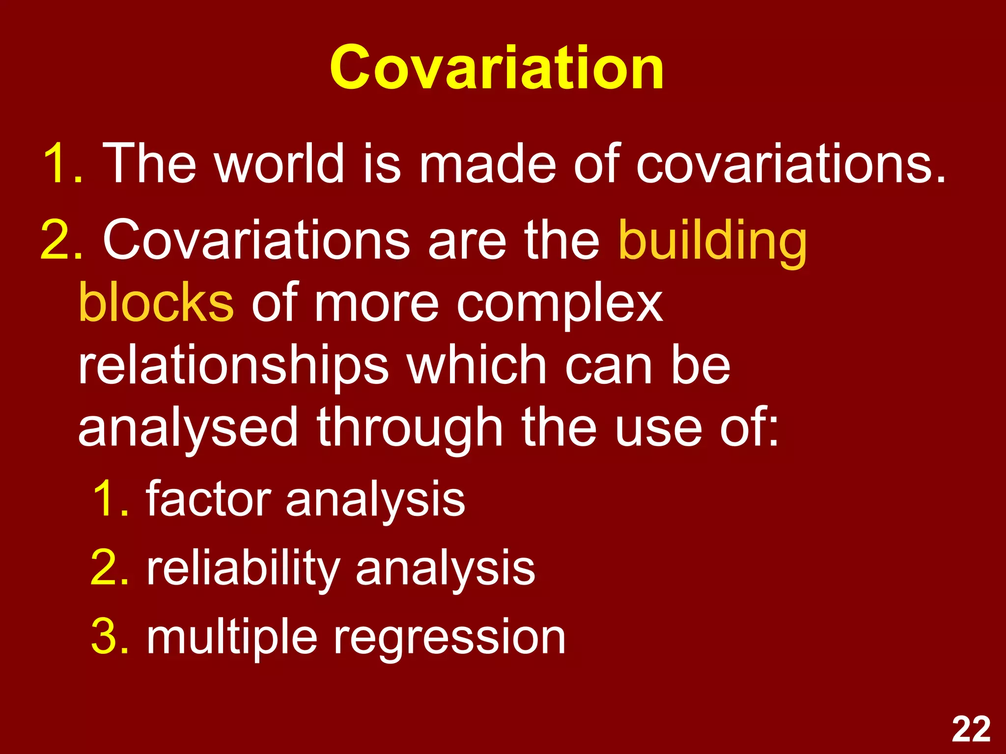 22
Univariate graphs
• Bar graph
• Pie chart
• Histogram
• Stem & leaf plot
• Data plot /
Error bar
• Box plot
Non-parametric
i.e., nominal or ordinal
}
} Parametric
i.e., normally distributed
interval or ratio
 