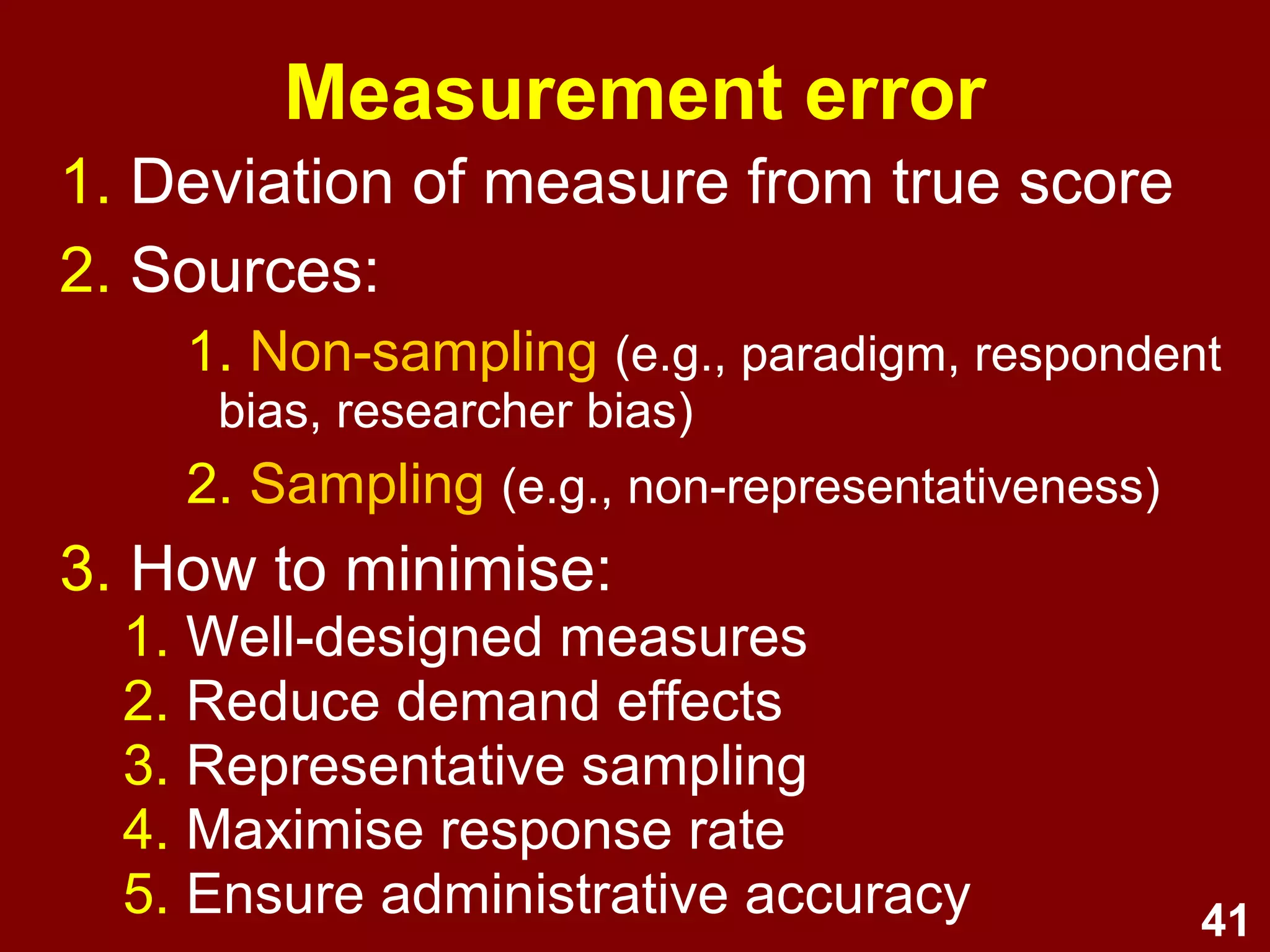 41
Psychometrics
1. Science of psychological
measurement
2. Goal: Validly measure individual
psychosocial differences
3. Develop and test psychological
measures e.g., using
1. Factor analysis
2. Reliability and validity
 