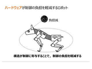 ハードウェアが制御の負担を軽減するロボット
負担減
構造が制御に寄与することで，制御の負担を軽減する
 