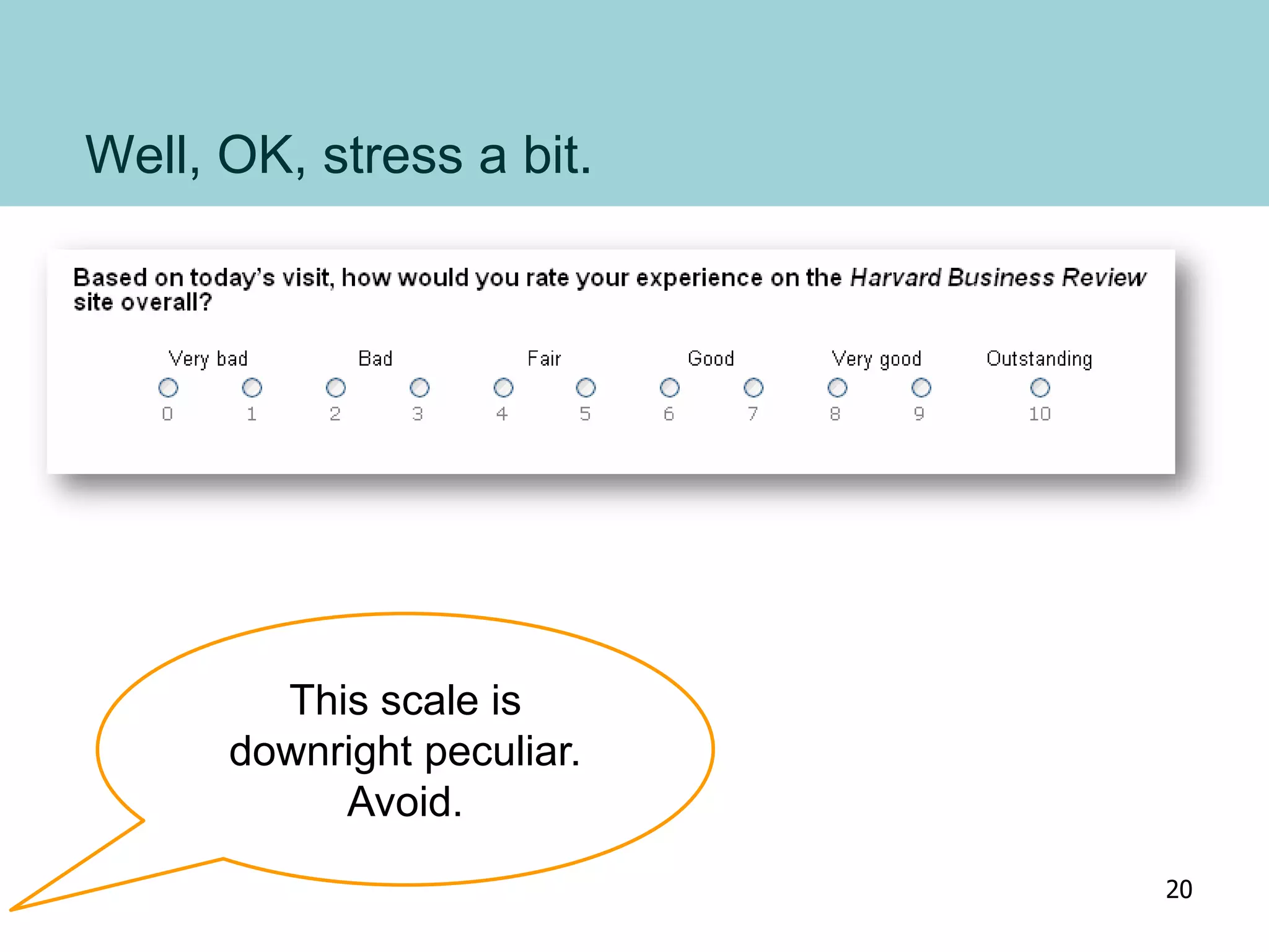 Well, OK, stress a bit.
This scale is
downright peculiar.
Avoid.
20
 