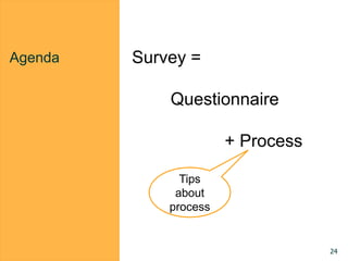 Agenda Survey =
Questionnaire
+ Process
Tips
about
process
24
 