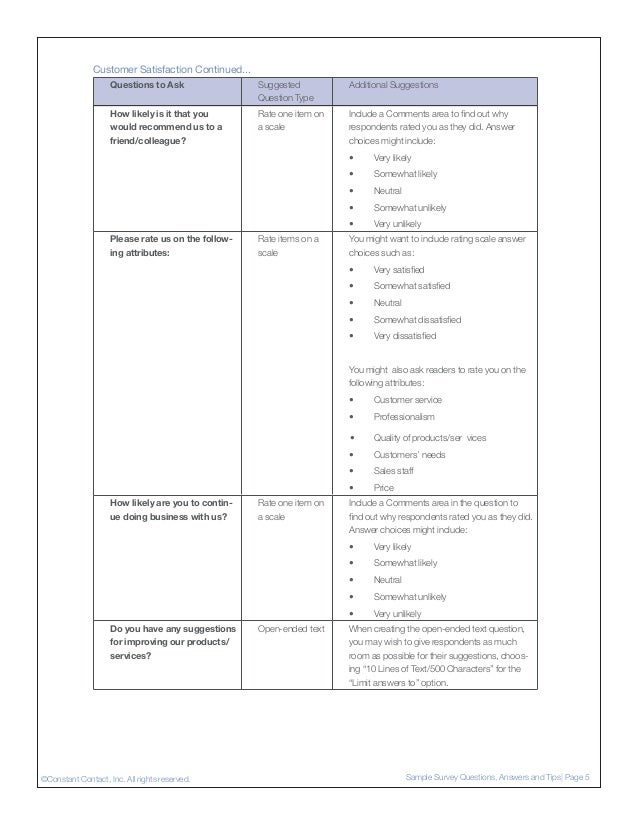 customer satisfaction questionnaire sample