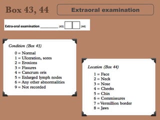 Box 43, 44 Extraoral examination
 