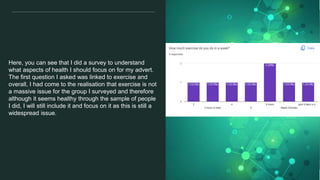 Here, you can see that I did a survey to understand
what aspects of health I should focus on for my advert.
The first ques...