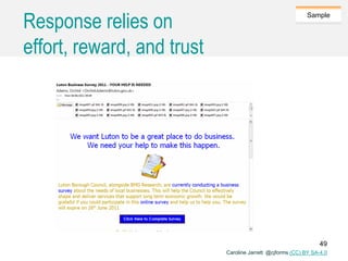 Caroline Jarrett @cjforms (CC) BY SA-4.0
Sample
Response relies on
effort, reward, and trust
49
 