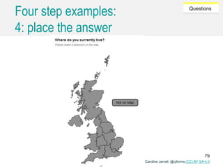 Caroline Jarrett @cjforms (CC) BY SA-4.0
Questions
Four step examples:
4: place the answer
79
 