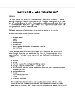 Survival 101 Worksheet