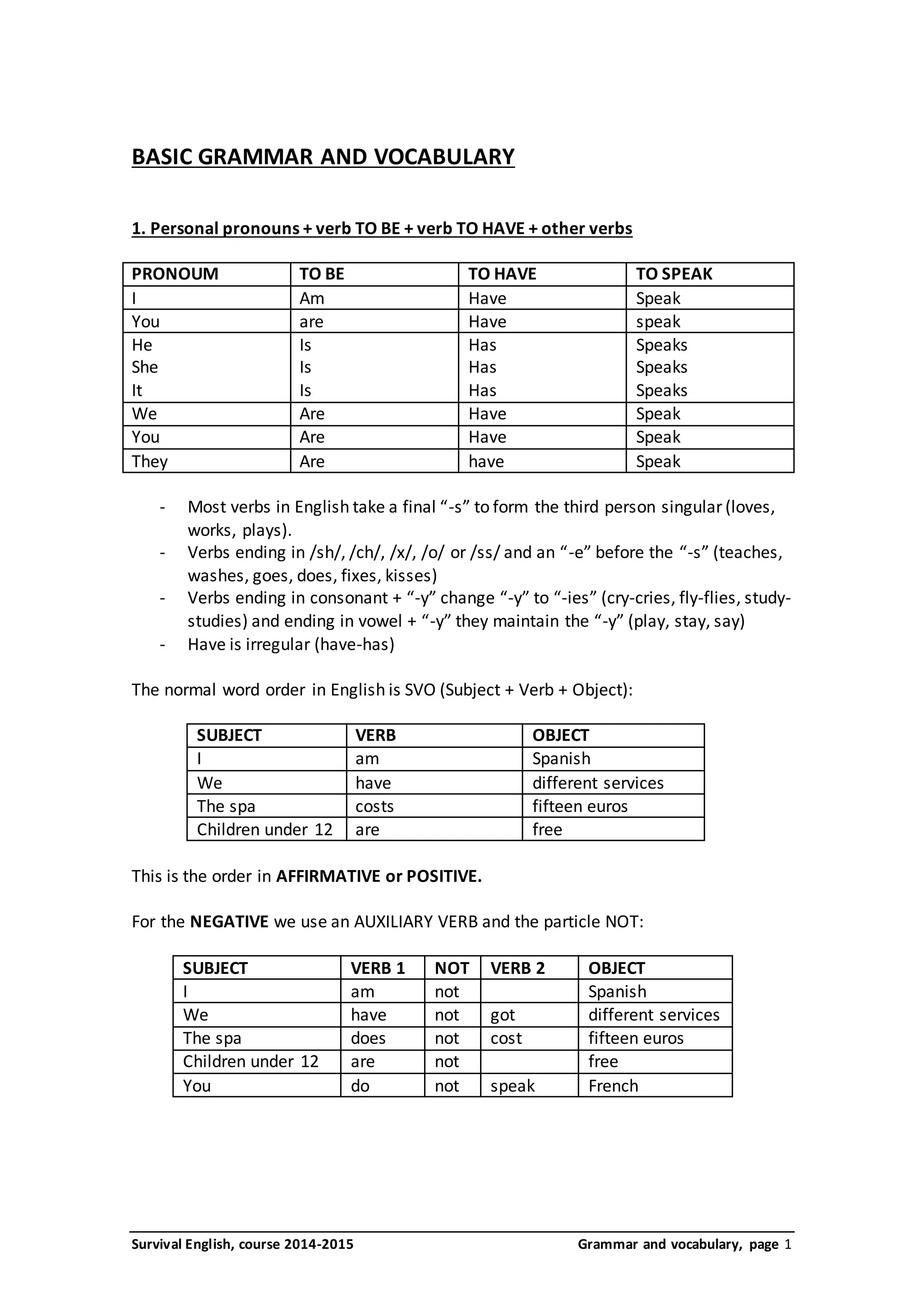 Survival English grammar | PDF