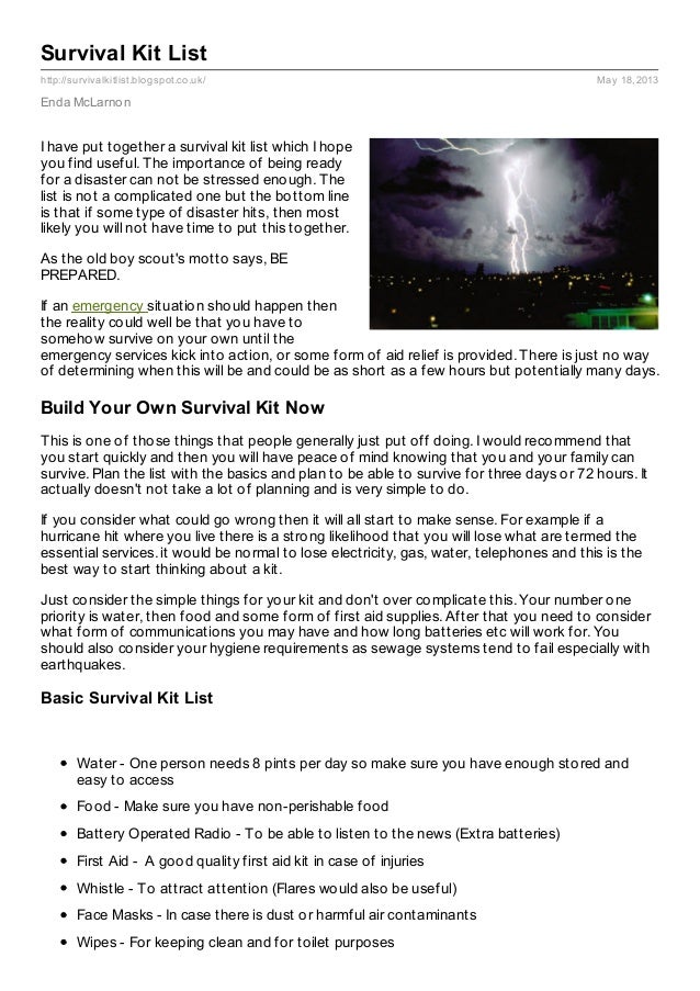 survival supplies list