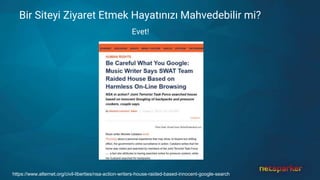 Bir Siteyi Ziyaret Etmek Hayatınızı Mahvedebilir mi?
Evet!
https://www.alternet.org/civil-liberties/nsa-action-writers-house-raided-based-innocent-google-search
 