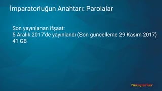 İmparatorluğun Anahtarı: Parolalar
Son yayınlanan ifşaat:
5 Aralık 2017'de yayınlandı (Son güncelleme 29 Kasım 2017)
41 GB
 