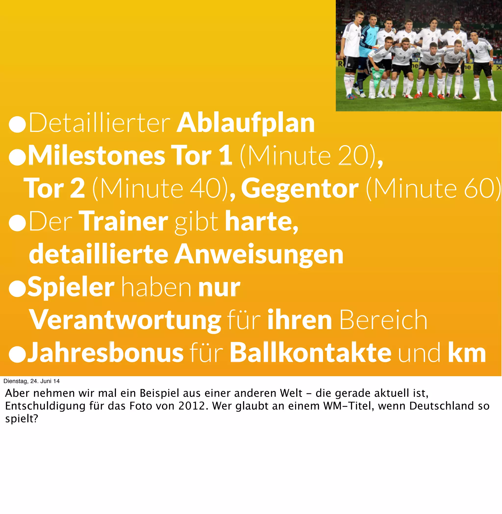 Komplex Kompliziert
Chaotisch Einfach
Probieren
Erkennen
Reagieren
Erkennen
Analysieren
Reagieren
Handeln
Erkennen
Reagieren
Erkennen
Beurteilen
Reagieren
Verwirrung
Dienstag, 24. Juni 14
Schauen wir noch einmal auf das Diagramm von vorhin. Neben den 4 Kategorien gibt es noch
eine fünfte - hier schwarz und nämlich Verwirrung. Verwirrung entsteht dann, wenn man die
bevorzugten Methoden eines Quadranten benutzt, aber die Realität um einen herum sich
anders gestaltet.
 