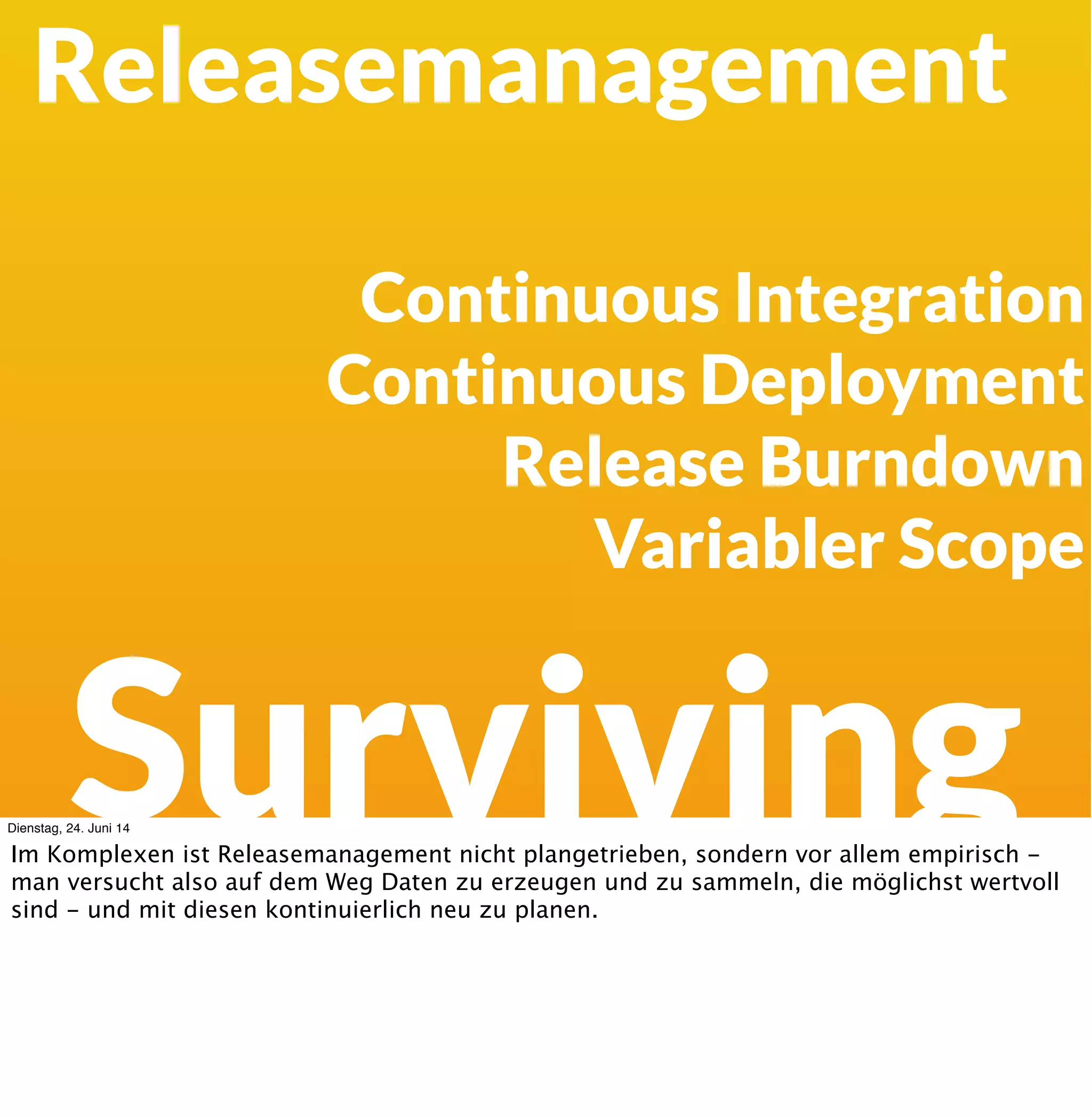 Danke!
Surviving
Fragen -> hartmann@mayﬂower.de
Gute Fragen -> @johannhartmann
Dienstag, 24. Juni 14
 