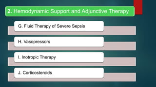 G. Fluid Therapy of Severe Sepsis
H. Vasopressors
I. Inotropic Therapy
J. Corticosteroids
2. Hemodynamic Support and Adjunctive Therapy
 